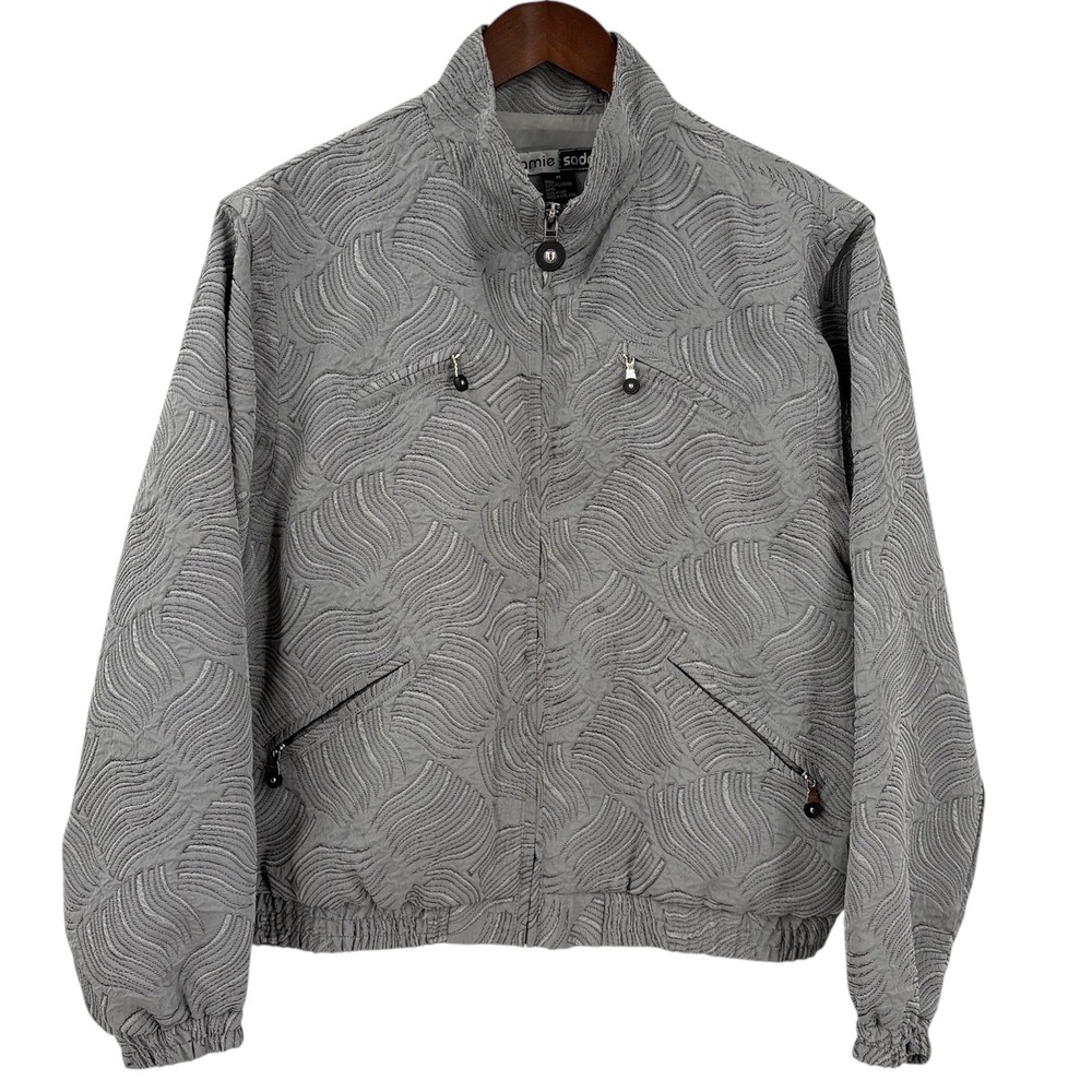 Jamie Sadock Gray Embossed‎ Golf Jacket Removable Sleeves Windbreaker Medium